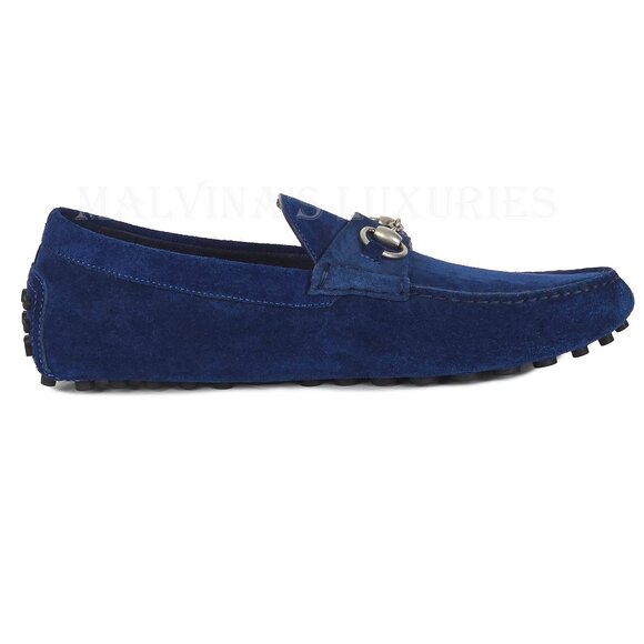 GUCCI SHOES MENS DRIVER BLUE SUEDE w HORSEBIT PEBBLE SOLE sz 8.5 9 US main image 7
